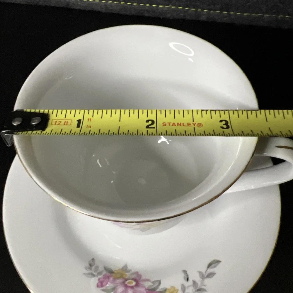 STR China Vintage Pink‎ Purple Yellow Floral Tea Cup and Saucer Gold Accents